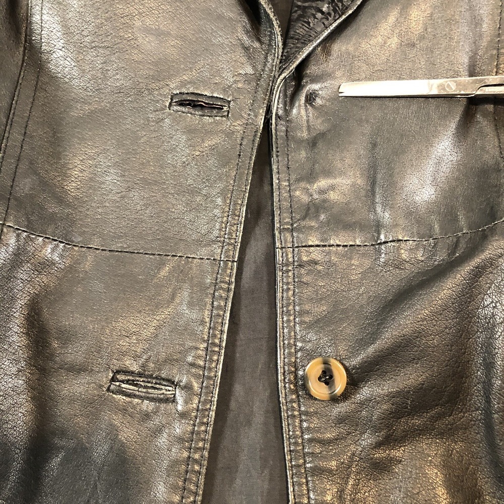 Outbrook Leather Coat Womens Large Black Long Baroque Suede Detail 80s Vintage - Picture 10 of 16